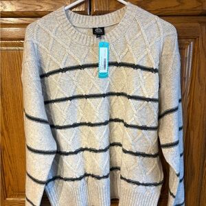 Cozy Cream and Black Stripe Cable Knit Sweater
